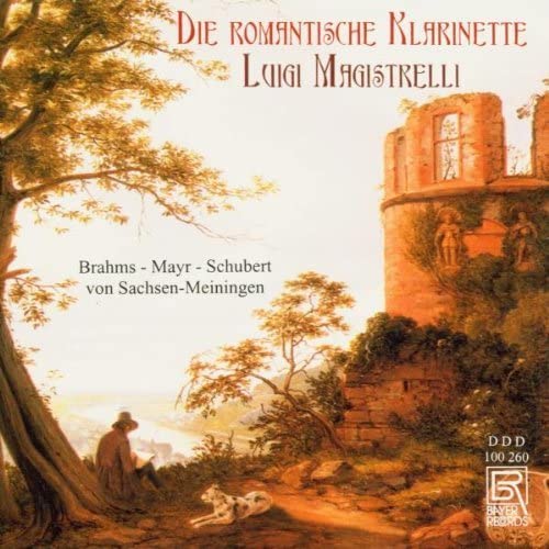 CD cover: romantic landscape painting with a tower and a figure.