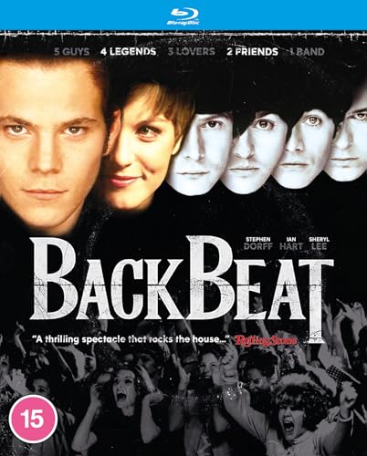 Backbeat Blu-ray cover featuring portraits of The Beatles and Stuart Sutcliffe.
