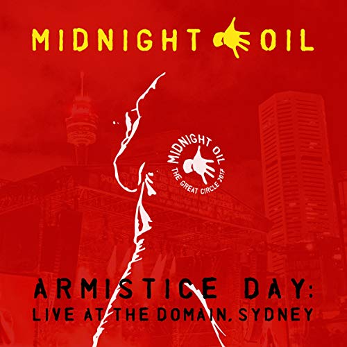 Red album cover for Midnight Oil’s “Armistice Day: Live At The Domain.”