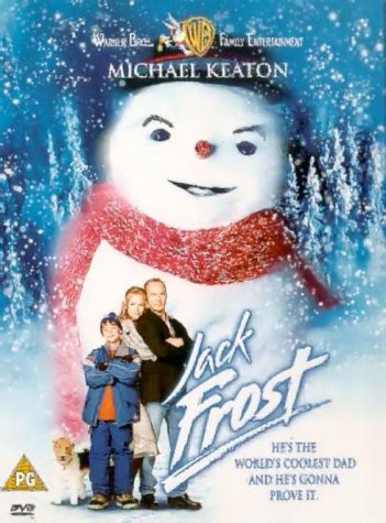 Jack Frost DVD cover featuring a snowman, a family, and a dog.