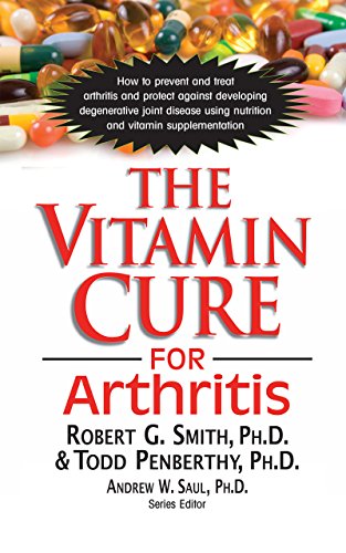 Book cover: "The Vitamin Cure for Arthritis" with pills and text.