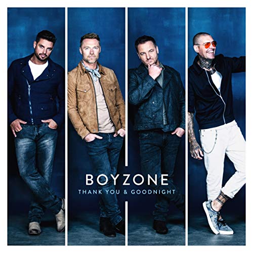 Boyzone band members posing on album cover, "Thank You & Goodnight.