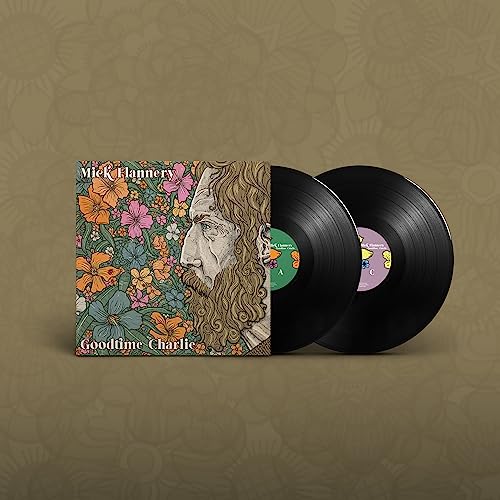 Mick Flannery's "Goodtime Charlie" vinyl record with floral cover art.
