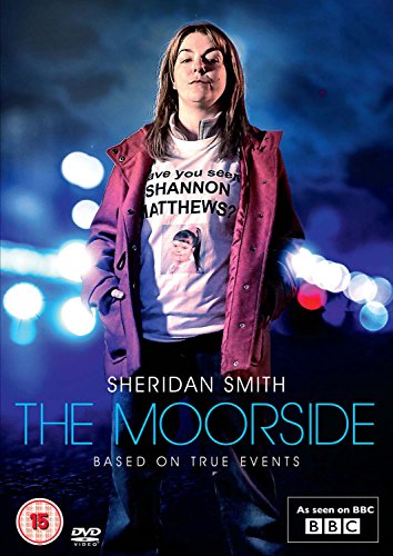 Sheridan Smith wearing a Shannon Matthews search t-shirt on The Moorside DVD cover.