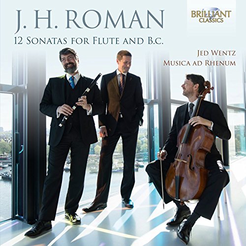 Three musicians with flute and cello, album cover for J.H. Roman.