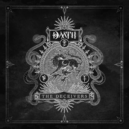 Daath album cover, “Deceivers,” featuring ornate design and a stag illustration.
