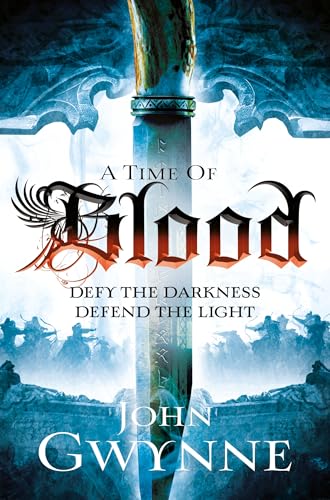 Book cover featuring a large sword centered over a battle scene with blue tones.