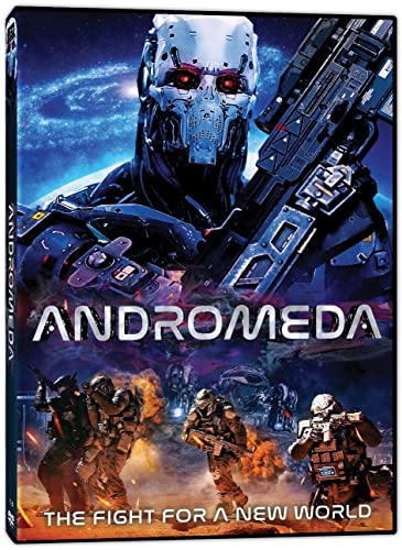 DVD cover for "Andromeda" featuring a robotic face and soldiers in combat.