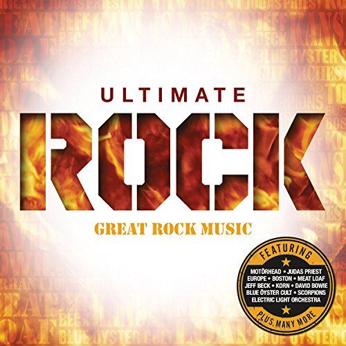 CD cover for “Ultimate Rock” compilation with fiery lettering and band names.