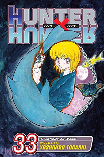 Manga cover featuring Kurapika with a dolphin spirit and chains against a dark background.
