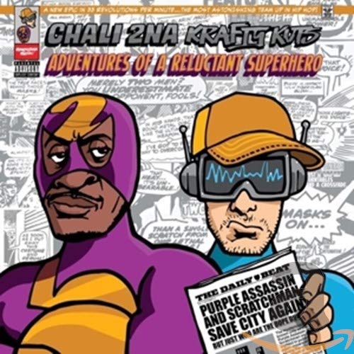 CD cover for "Adventures Of A Reluctant Superhero" by Chali 2na & Krafty Kuts.