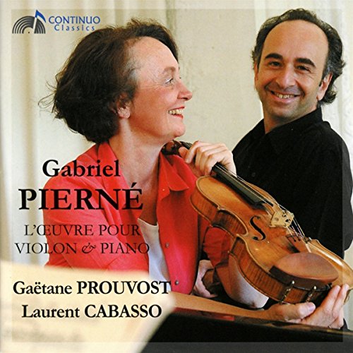 CD cover featuring two smiling musicians with a violin, labeled "Gabriel Pierné.