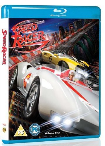 Speed Racer" Blu-ray cover featuring a white race car speeding on a track.