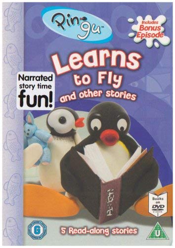 Pingu DVD cover featuring Pingu reading a book with a small blue toy penguin.