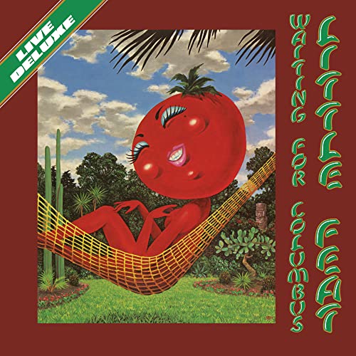 Album cover: anthropomorphic tomato relaxing in a hammock with cacti.