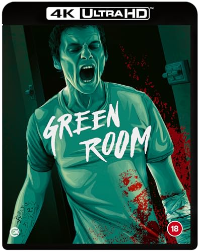 Green Room" Blu-ray cover with a distressed man and blood splatters.