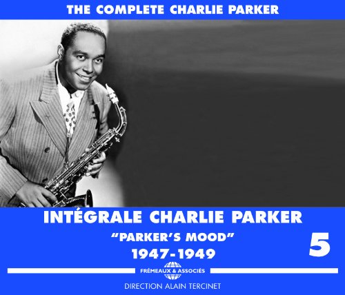 Charlie Parker playing saxophone, album cover for "Parker's Mood" CD.
