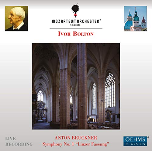 CD cover: portrait, cathedral interior, and text for Bruckner’s Symphony No. 1.