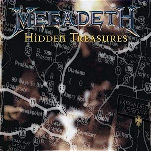 Megadeth “Hidden Treasures” CD cover: map background with band logo and portrait.