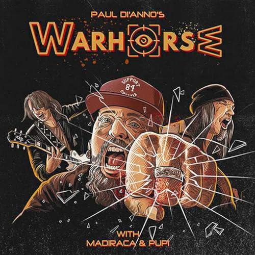 CD cover for Paul Di'anno's Warhorse, featuring three illustrated musicians.