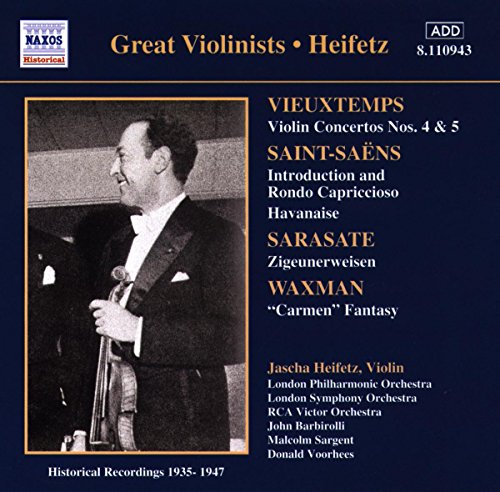 CD cover featuring Jascha Heifetz, a violinist in a suit, with track listing.