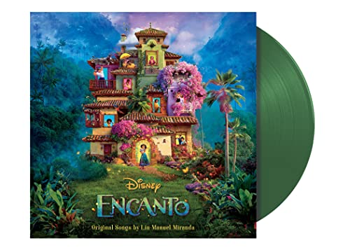 Encanto vinyl record with colorful Casita illustration and green disc.