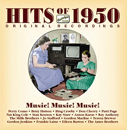 CD cover for “Hits Of 1950” featuring a vintage family listening to the radio.