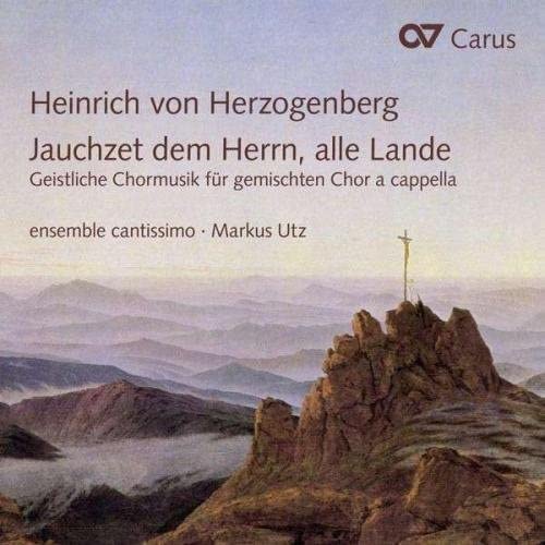CD cover for Heinrich von Herzogenberg’s choral music with mountain landscape.