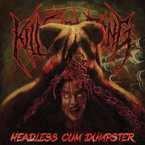Distorted album cover with graphic imagery of a figure and blood-red text.