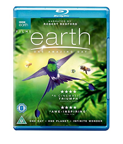 Blu-ray cover for “Earth - One Amazing Day” featuring a hummingbird.