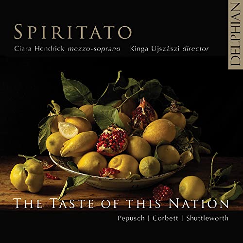CD cover with a still life of fruit and dark background.