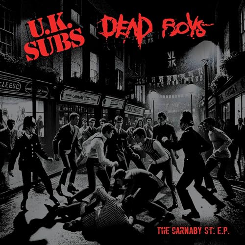 Black and white album cover depicting a street fight scene.