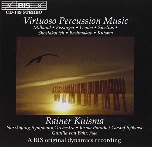 CD cover for "Virtuoso Percussion Music" featuring a silhouetted bird and marimba.