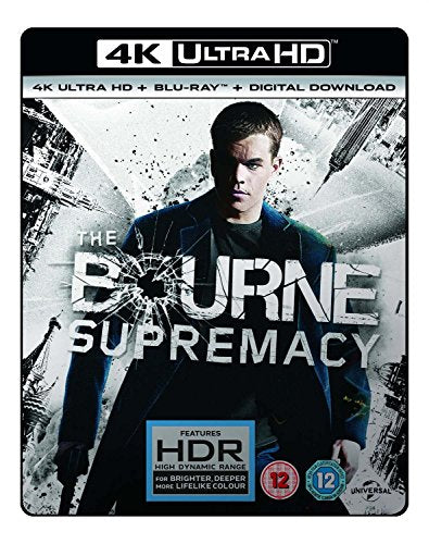 Blu-ray cover for "The Bourne Supremacy" featuring Matt Damon in a suit.