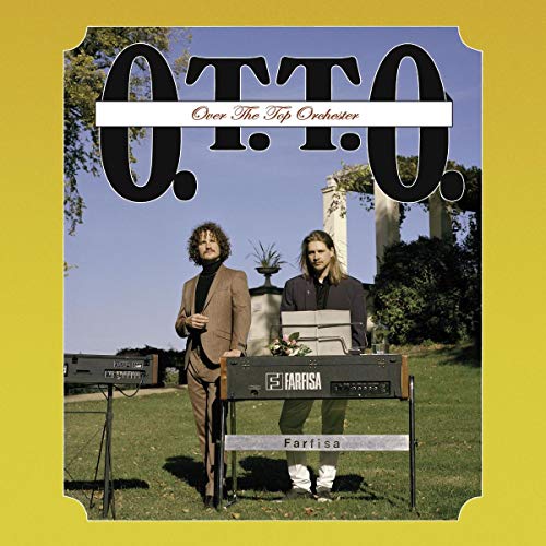 Vinyl record cover featuring two men with keyboards in a garden.