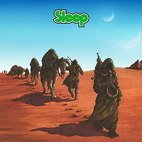 Desert scene with hooded figures and camels, album cover for Sleep’s Dopesmoker.