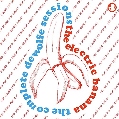 Red sketch of a peeled banana on a white background with text.