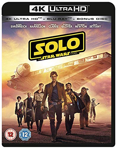 Solo: A Star Wars Story" Blu-ray case with cast and spaceship imagery.