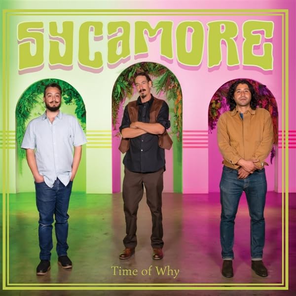 Sycamore band album cover with three men standing against a green backdrop.
