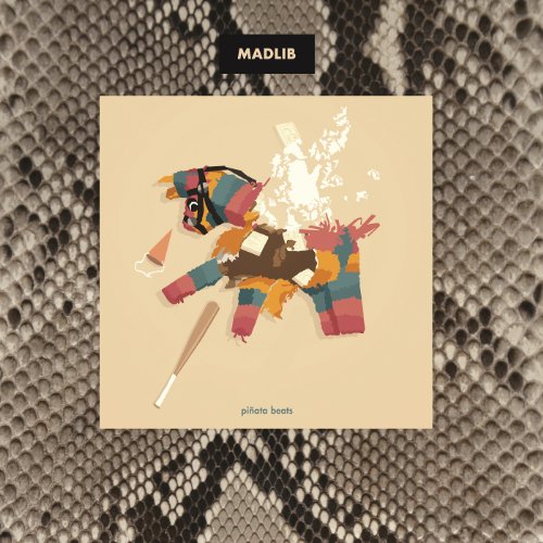 Album cover: broken piñata donkey with confetti, bat, and hat.