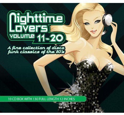 CD cover: woman with headphones, text “Nighttime Lovers, Volumes 11-20”.