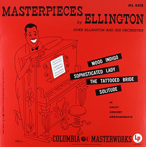 Red record cover featuring Duke Ellington at a piano with song titles.