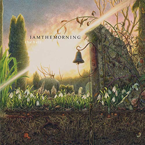 Painted album cover with a bell, flowers, and overgrown stone structure.