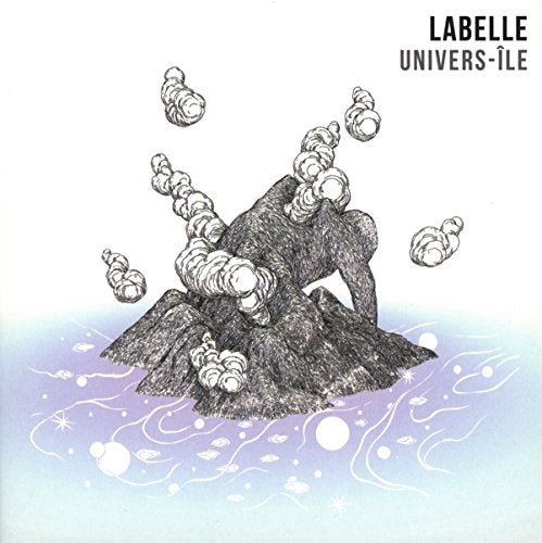 CD cover: black and white sketch of an island with floating shapes.