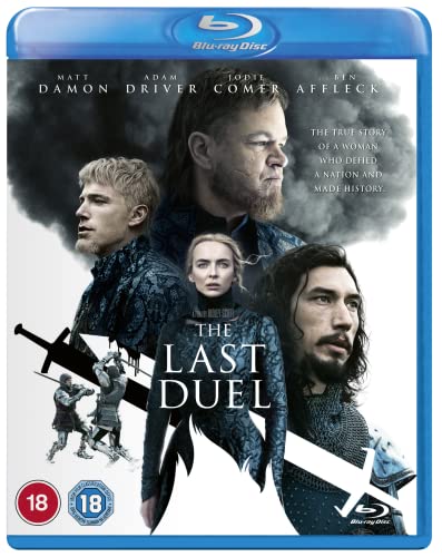 Blu-ray cover for The Last Duel featuring Matt Damon, Adam Driver, and Jodie Comer.