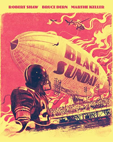 “Black Sunday” Blu-ray cover: a blimp, football player, and helicopter in flames.