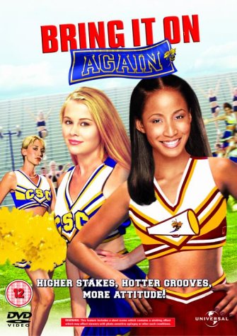Bring It On Again" DVD cover featuring three cheerleaders in uniform.