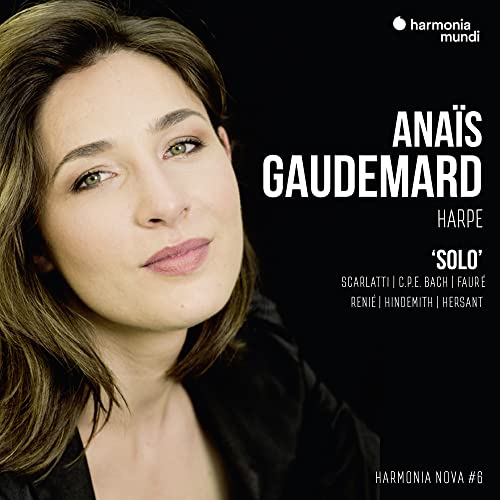 CD cover featuring portrait of harpist Anaïs Gaudemard, Harmonia Nova #6.