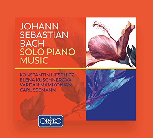 CD cover for Bach's solo piano music featuring a flower and text.