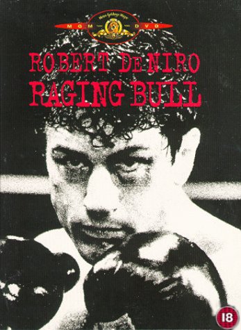 Black and white DVD cover of Robert De Niro as a boxer.